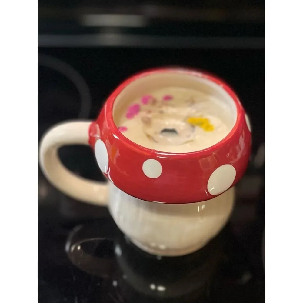 Market Square Mushroom Shaped Red Polka Dot Ceramic Mug Glittery Flower Candle